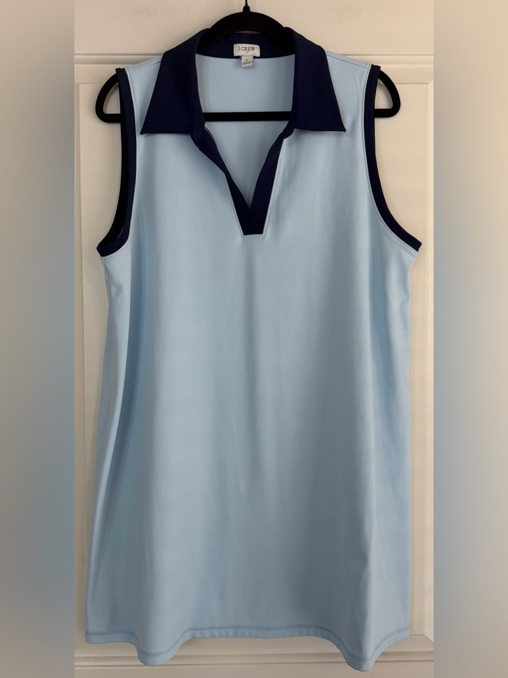 J. Crew Sleeveless Polo Active Dress in Light Blue with Navy Collar